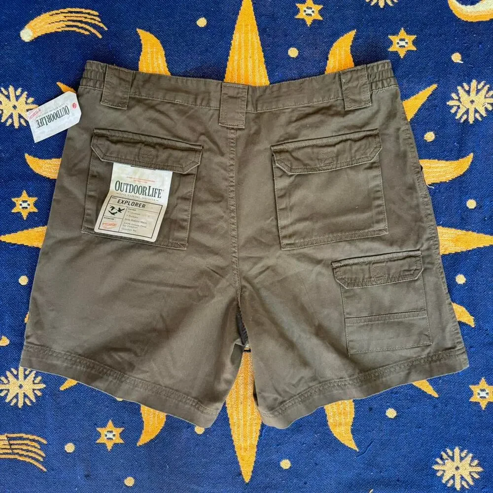 NWT Outdoor Life Explorer Comfort Olive Army Green Cargo Carpentor Shorts 36W